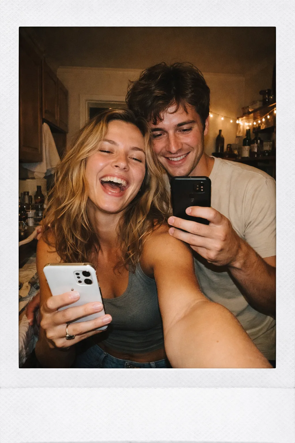 Casal junto, em casa, conectados