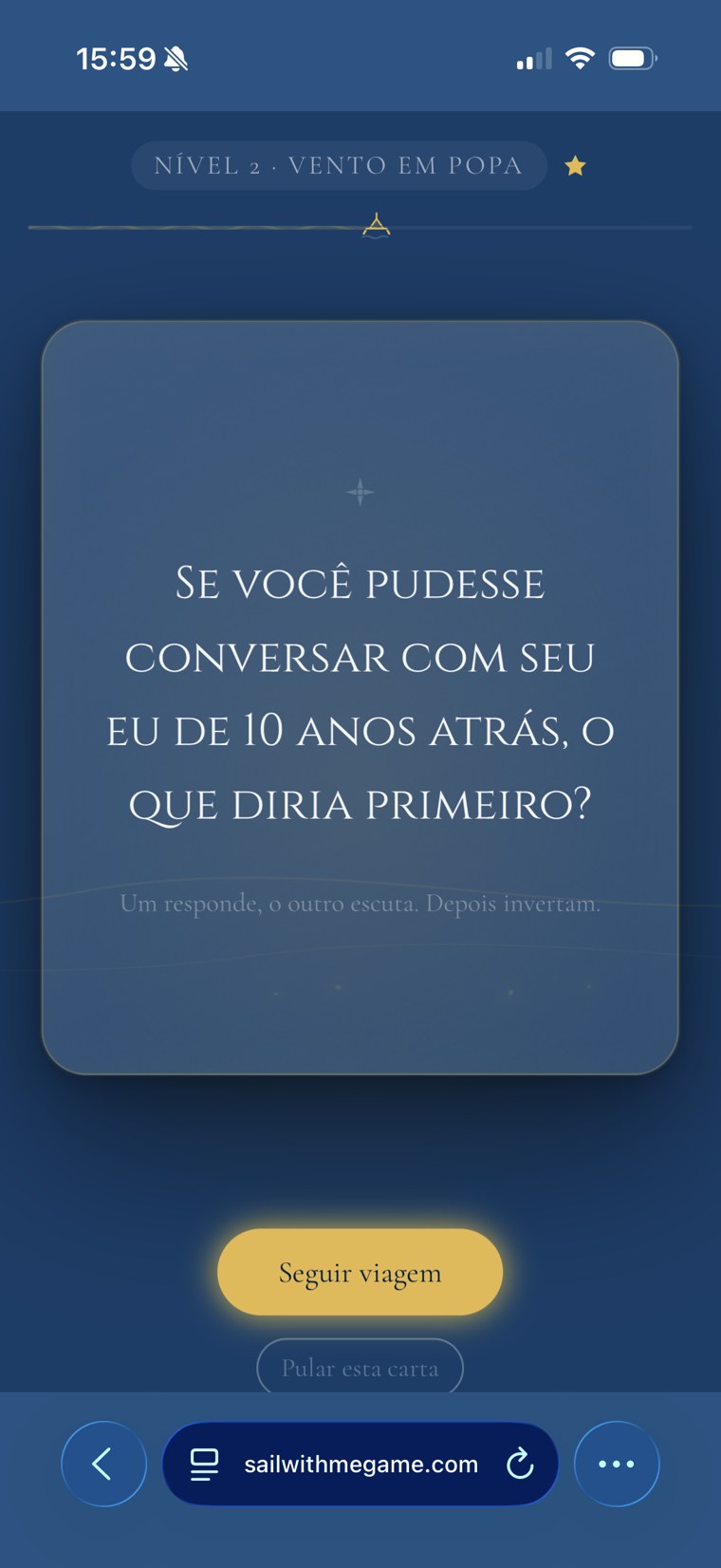 Tela do jogo Cartas de Bordo